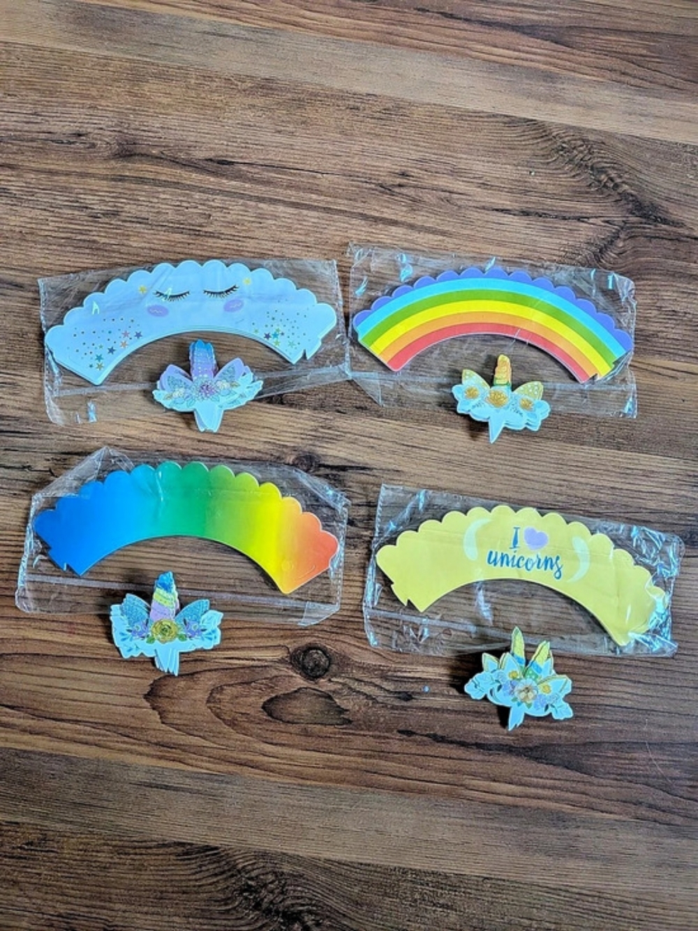 Brand New 48 Pcs Unicorn Themed Cake Wrappers And Toppers Set